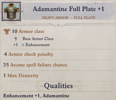 Adamantine Full Plate +1 Heavy Armor Sosiel Pathfinder Wrath of the Righteous Build