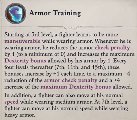 Armor Training Feature for the Fighter Class Wenduag Companion Build Pathfinder WotR