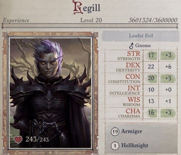 Attributes at Level 20 Regill Pathfinder Wrath of the Righteous Build