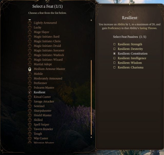Baldur's Gate 3 Bard Class Guide Feat - Resilient Constitution