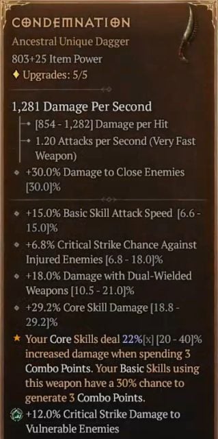 D4 Perfected Cyclone Build - Condemnation for Flurry to Deal Increased Damage When Spending 3 Combo Points
