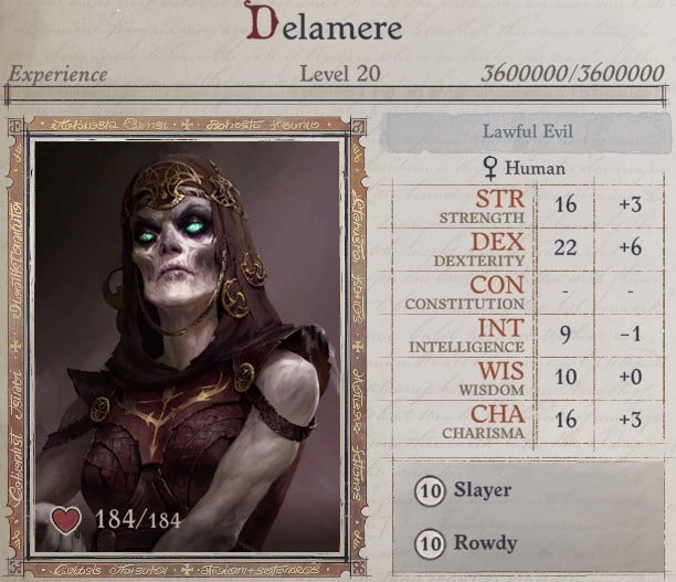 Delamere Attributes at Level 20 Delamere Pathfinder Wrath of the Righteous Build