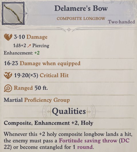 Delamere's Bow Delamere Pathfinder Wrath of the Righteous Build