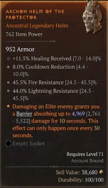 Diablo 4 Bloodshadow Necromancer Build - Archon Helm of the Protector to Conjure a Barrier