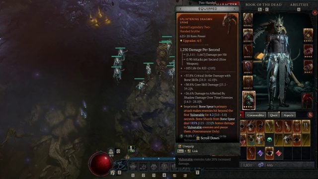 Diablo 4 Endgame Necromancer Build Splintering Aspect on a Two Handed Weapon