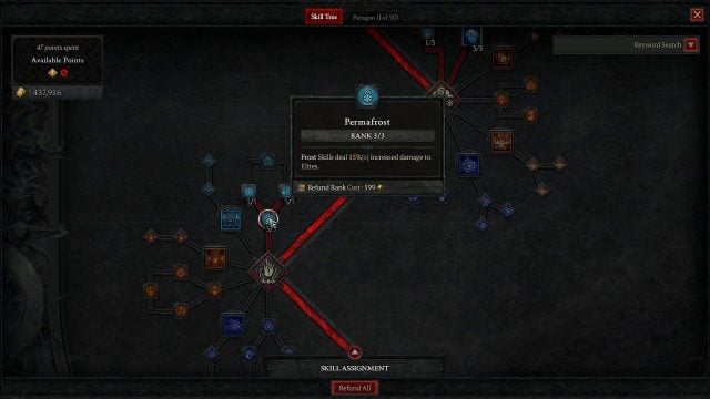 Diablo 4 Sorc Build Permafrost Passive to Deal Increased Damage Against Elites