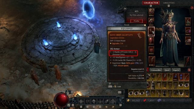 Diablo 4 Sorcerer Ranks to Frozen Orb Skill in Gear