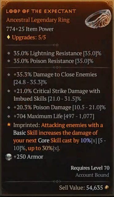 Diablo IV Rogue Build - Loop of the Expectant where Attacking Enemies with Puncture Increases the Damage of Your Next Flurry