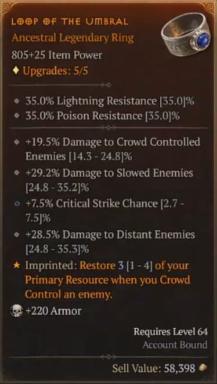 Diablo IV Rogue Build - Loop of the Umbral to Restore Primary Resource when you Crowd Control an Enemy