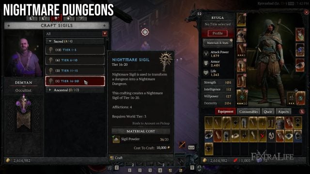 Diablo IV Crafting Sigils for Nightmare Dungeons