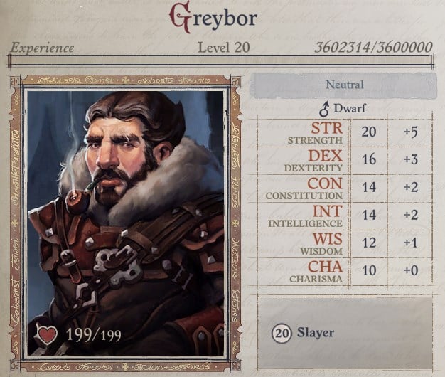 Greybor Attributes at Level 20 Greybor Pathfinder Wrath of the Righteous Build