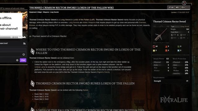 Lords of the Fallen - Thorned Crimson Rector Sword
