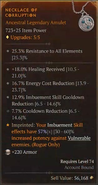 Necklace of Corruption for Imbuement Skill Effects to Have Increased Potency on Vulnerable Enemies