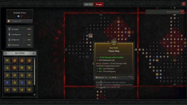 Thick Hide Rare Node for the D4 Necromancer Build to Deal Increased Damage while Fortified